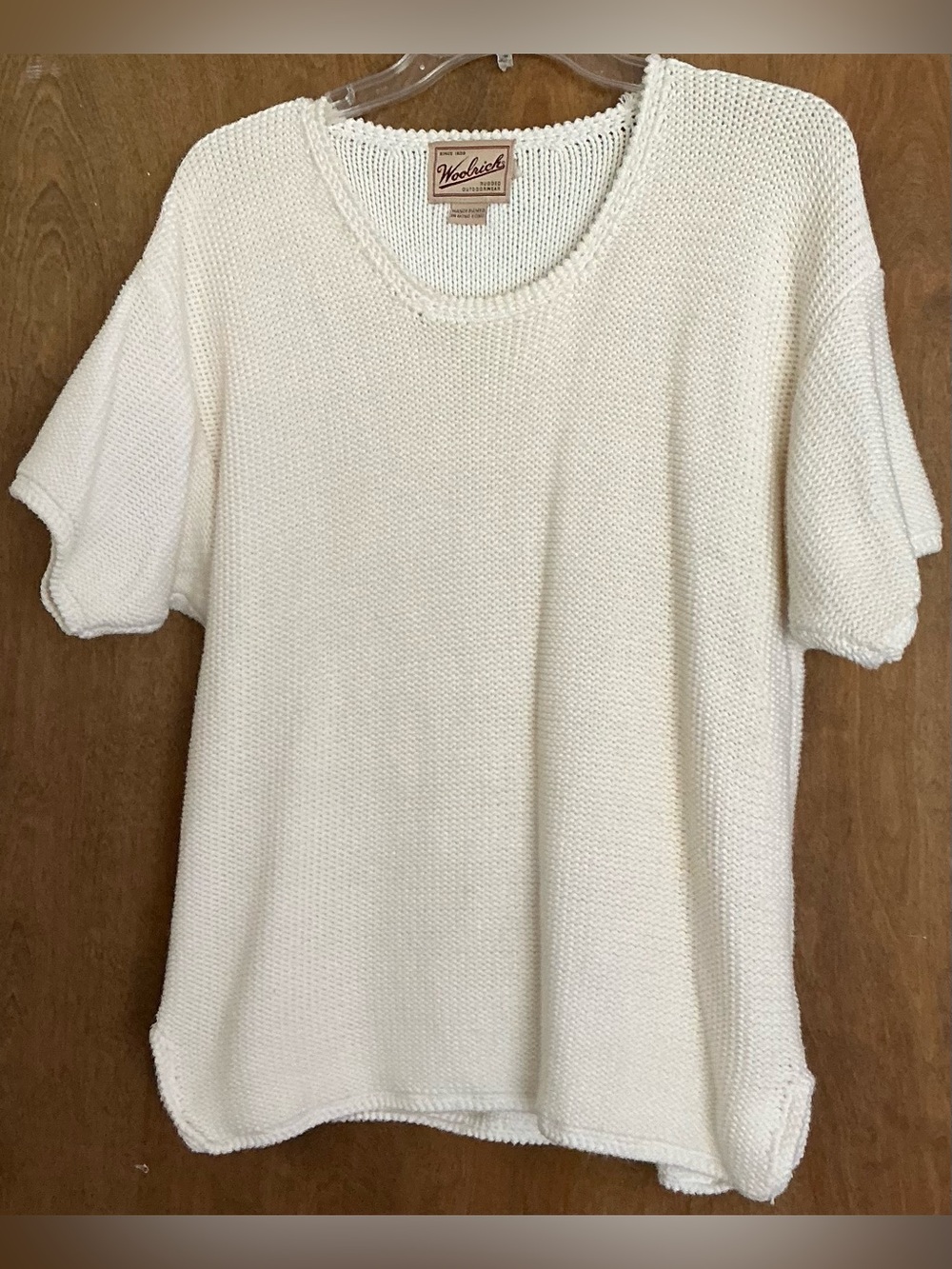 VTG Woolrich Short Sleeve Sweater Knit Top Cream White Cotton M Cottagecore